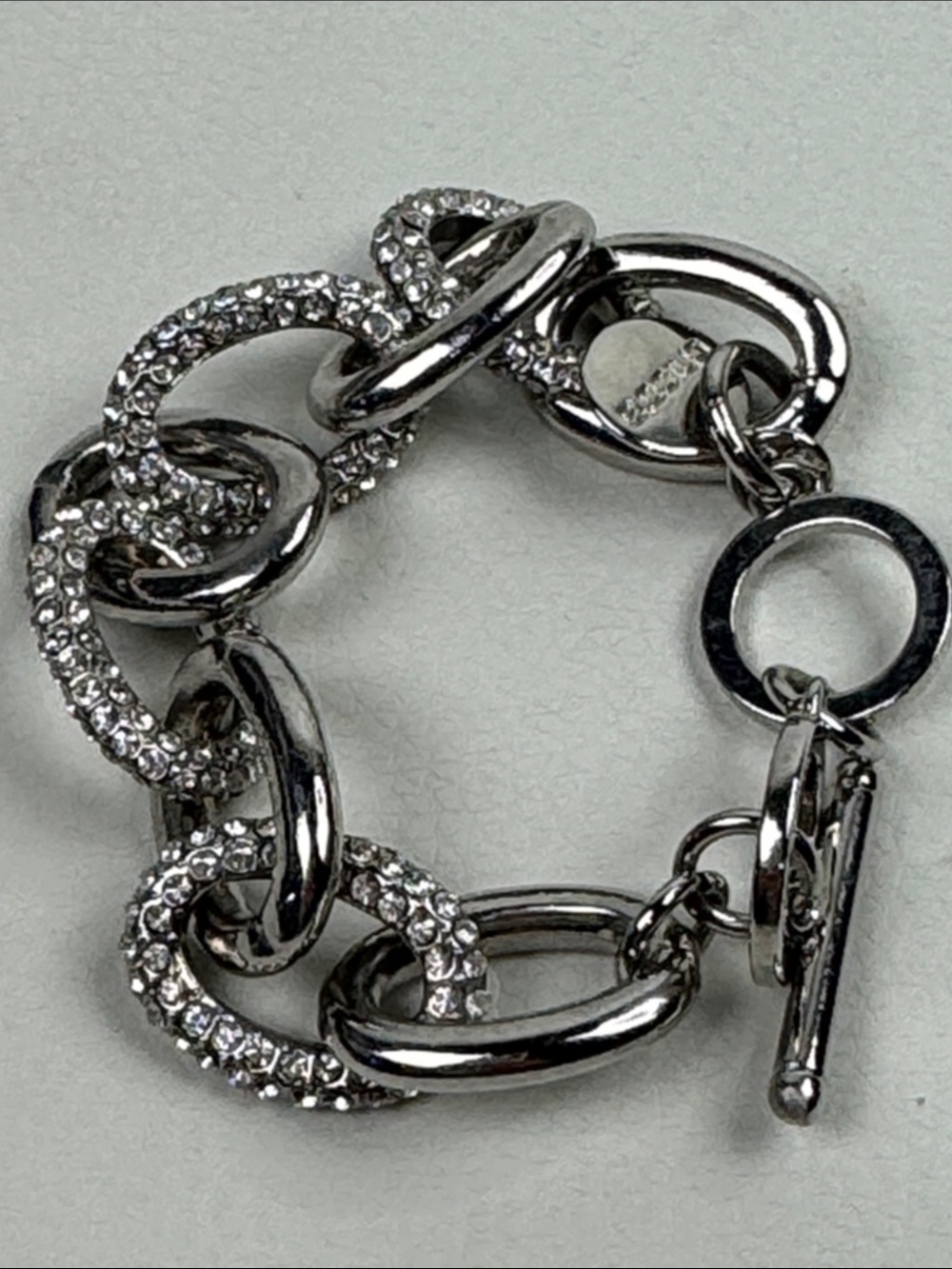 Chico's Silver-Tone Crystal Link toggle Bracelet Rhinestone sparkle 8.5” - Picture 4 of 10